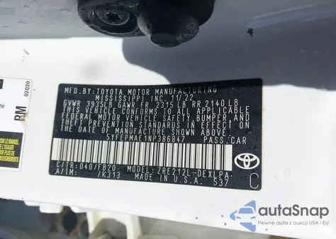 2022 Toyota Corolla Le из США, поврежденный, VIN 5YFEPMAE1NP386847